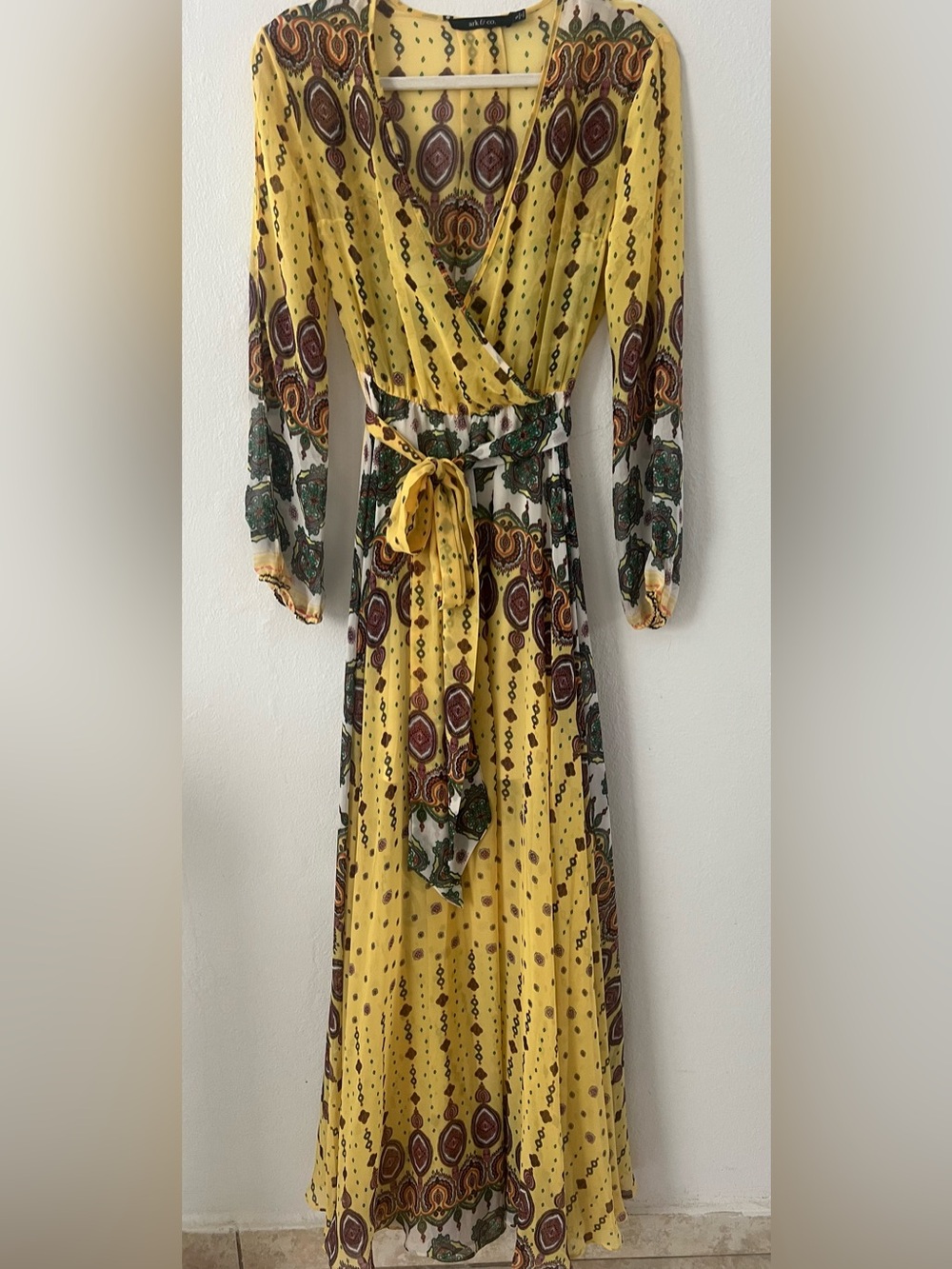 Ark & Co Yellow Printed Maxi Wrap Dress